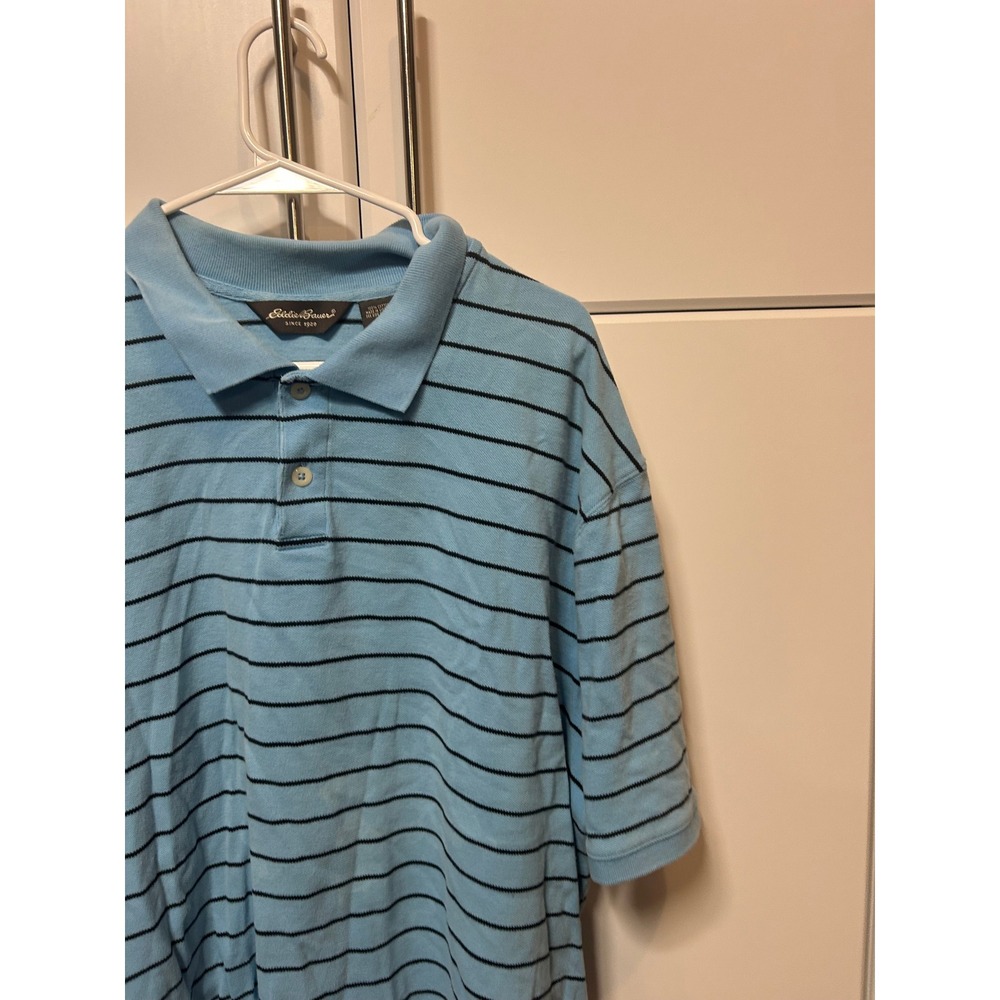 Eddie Bauer Mens XXL Blue Striped Short Sleeve Cotton Pique Polo Shirt‎ - Picture 5 of 16